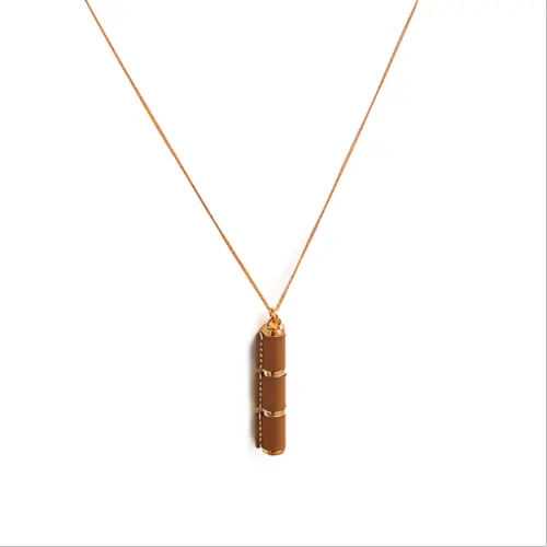 HERMES Charniere Calfskin Gold Plated Metal Necklaces Women's Brown