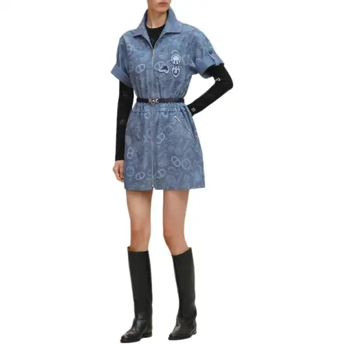 HERMES FW25 Short Sleeved Dress Women's Blue