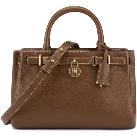 Tommy Hilfiger Cow Leather Handbag Medium Women's Black/Brown