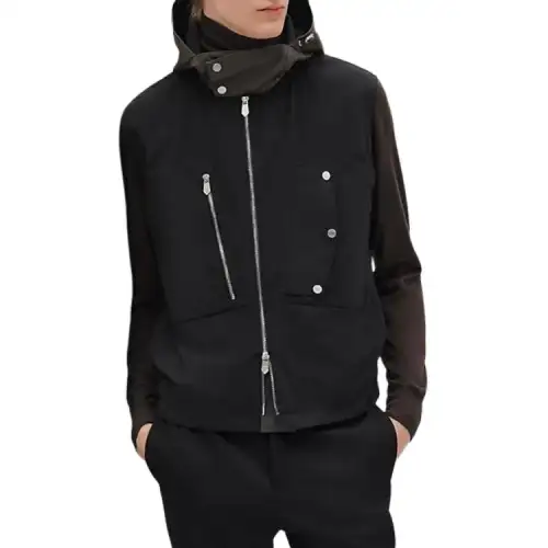 HERMES Vests Men's Black Hooded Non Detachable Moderate Other