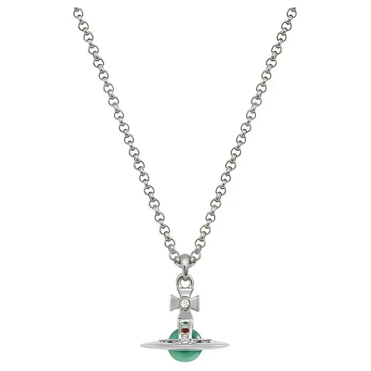 Vivienne Westwood Zircon Brass Earth Pendant Necklace Women's Silver/Mint Green
