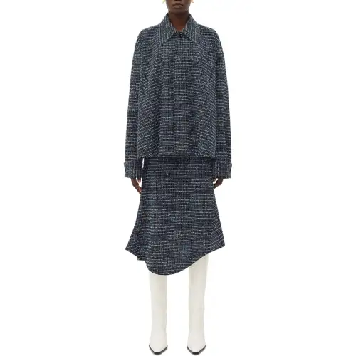 Bottega Veneta Structured Tweed Shirt Jacket Jackets & Coats Women's Marine Blue