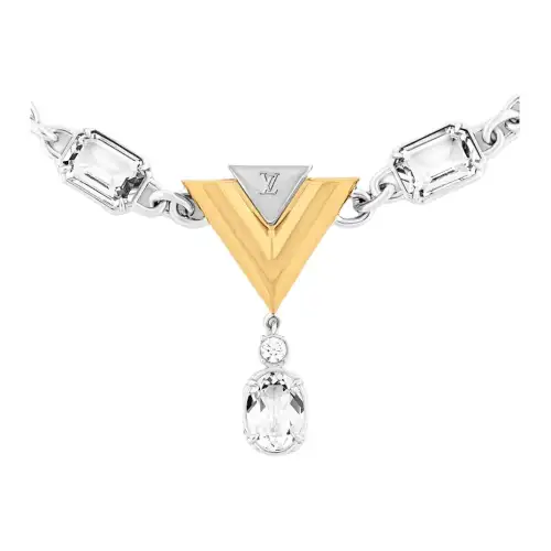 LOUIS VUITTON V For Metal Necklaces Unisex Silver