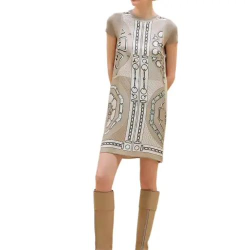 HERMES FW24 Short Sleeved Dress Women's Beige