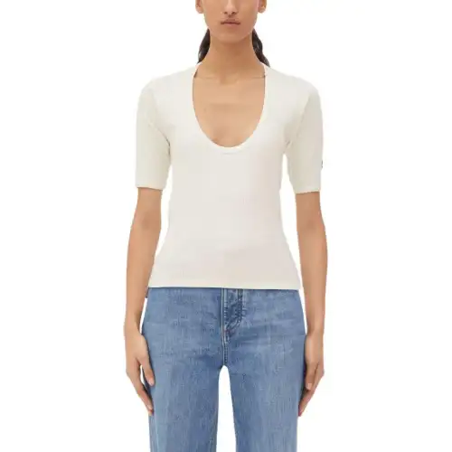 Bottega Veneta Logo Embroidered Ribbed T Shirt