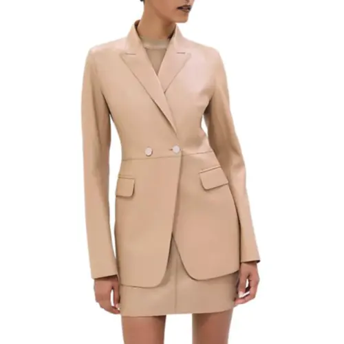 HERMES Leather Jacket Women's Camel