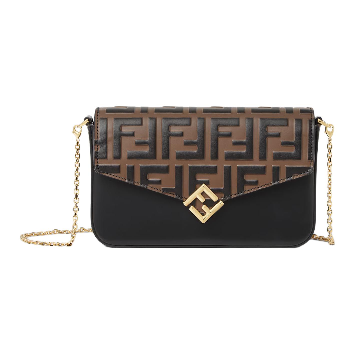Женская сумка Fendi FF Diamonds (черно-коричневая)
