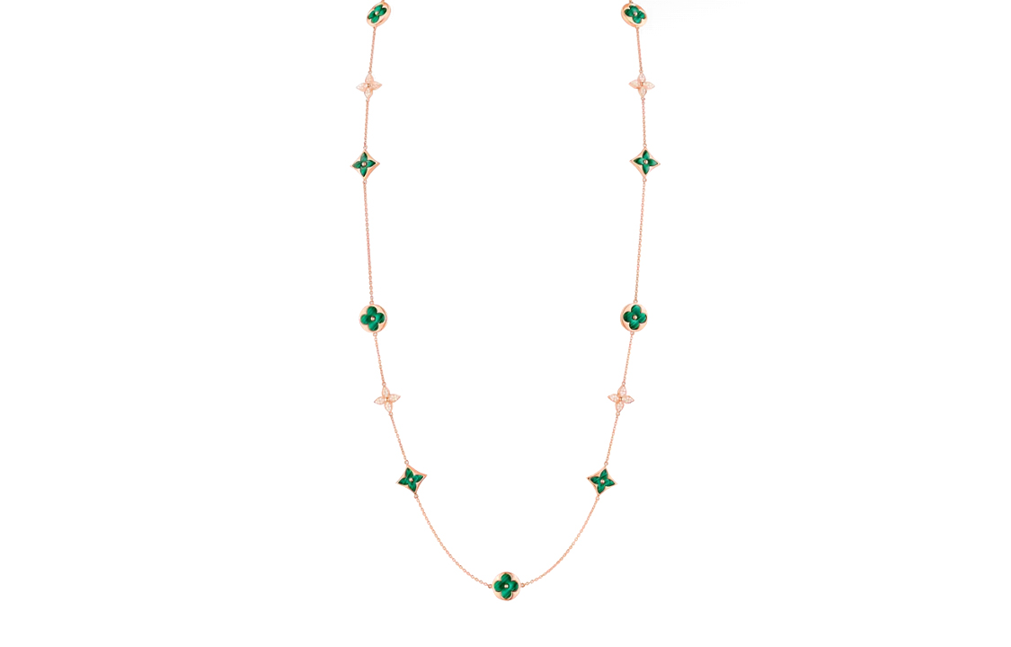 LOUIS VUITTON Color Blossom M Star And Sun Multi Motif Long Necklace Pink Gold Malachite And Diamonds