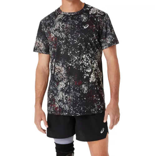 ASICS T Shirts Men's Black Crew Neck Moderate Straight Fit