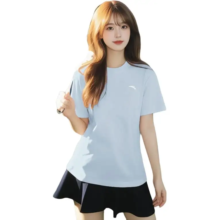 ANTA T Shirts Women's Dream Shadow Blue Crew Neck Thin Other