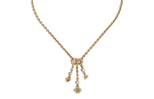 DIOR Lucky Series Metal Resin Crystal Necklaces Women's Gold