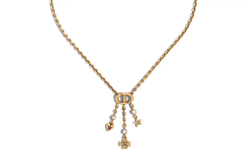 DIOR Lucky Series Metal Resin Crystal Necklaces Women's Gold