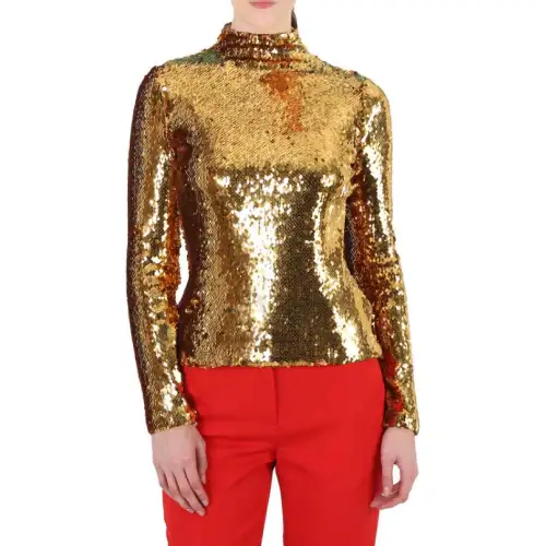 Burberry T Shirts Women's Gold Stand Collar Moderate Straight Fit