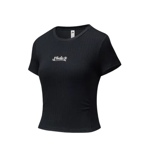ANTA Crop Tops Women's Basic Black 3 Crew Neck Thin