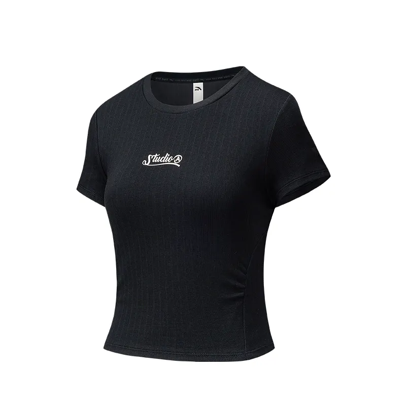 ANTA Crop Tops Women's Basic Black 3 Crew Neck Thin