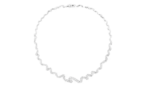 DIOR 18K White Gold With Diamond Necklaces Unisex Silver