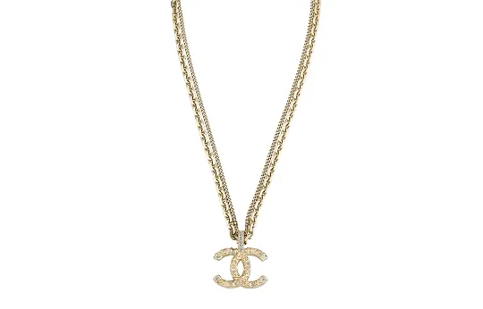 Chanel 2009 Plated Cc Crystal Pendant Necklace costume necklace