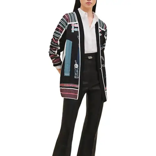 HERMES Knitwear Women's Black V Neck Moderate Cardigan