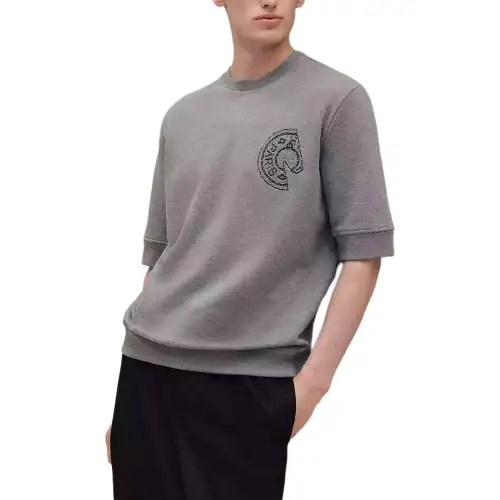 HERMES T Shirts Men's Gray Crew Neck Moderate Straight Fit
