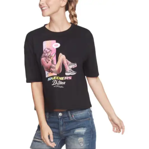 Skechers D'Lites Cell T Shirts Women's Black Crew Neck Moderate Other