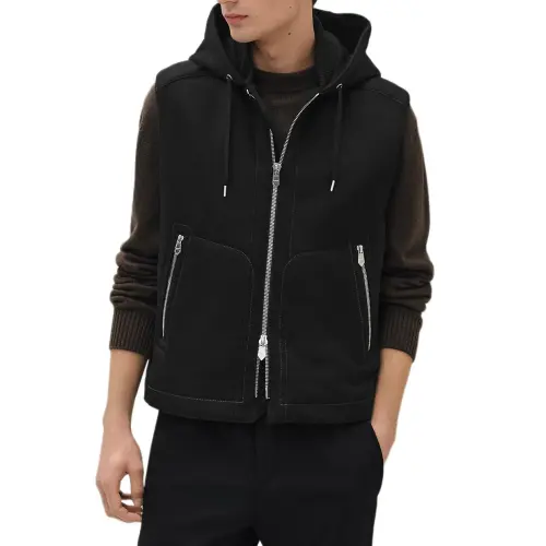 HERMES Vests Men's Black Hooded Non Detachable Moderate Other