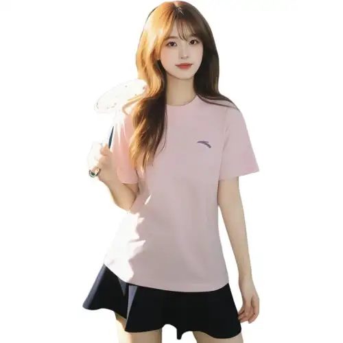 ANTA T Shirts Women's Soft Pink Crew Neck Thin Other