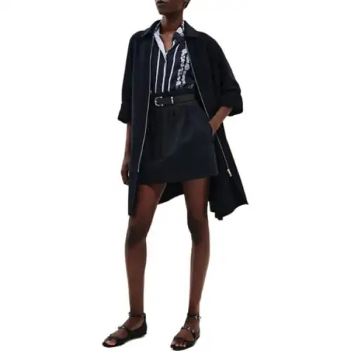 HERMES Coats Women's Black Lapel Moderate Straight Fit