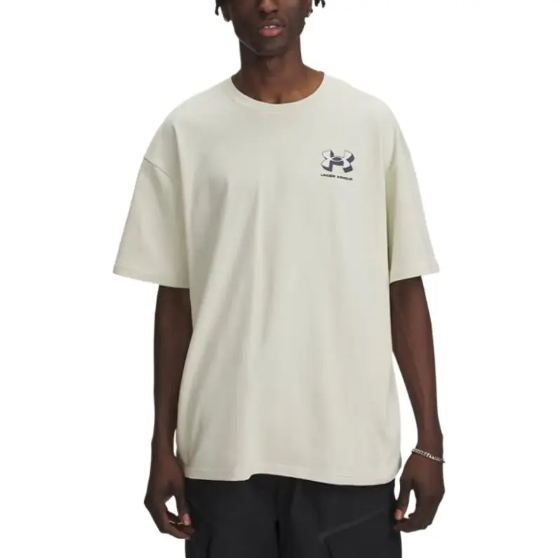 Under Armour T-Shirts Men's Ecru Crew Neck Moderate Straight Fit