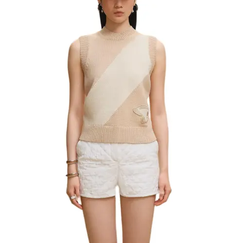 HERMES Tank Tops Women's Pink White Crew Neck Moderate Other