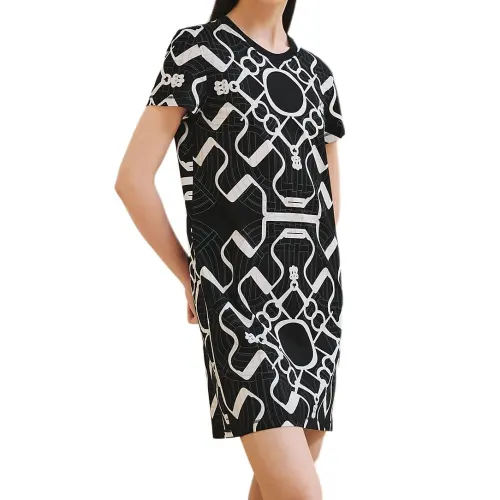 HERMES Short Sleeved Dresses Women's Black Crew Neck Moderate Short