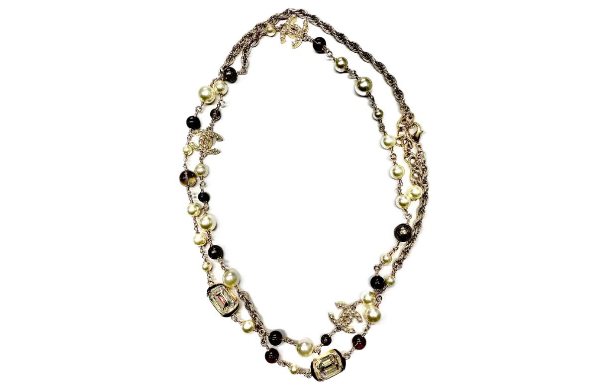 CHANEL CC Metal, Glazed Pearls Necklaces Women's Gold