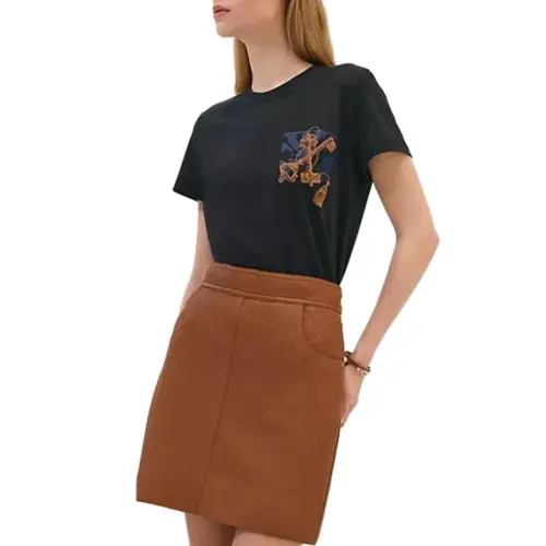 HERMES T Shirts Women's Black Blue Crew Neck Moderate
