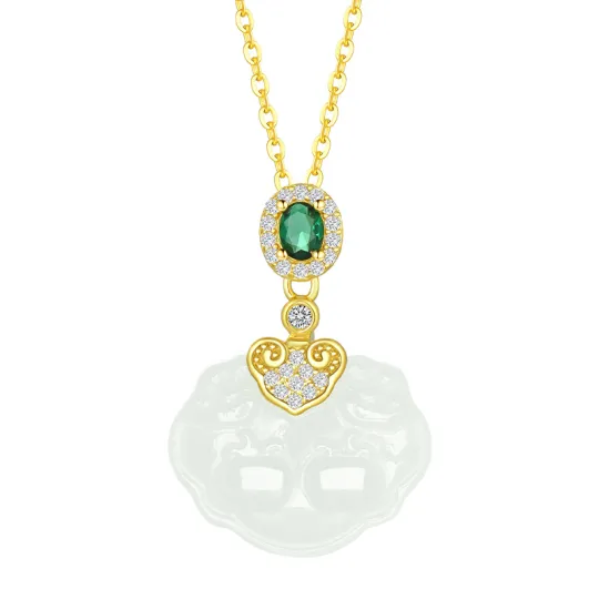 CHOW TAI SENG S925 Silver Necklace Pale Greenish White Jade Women's