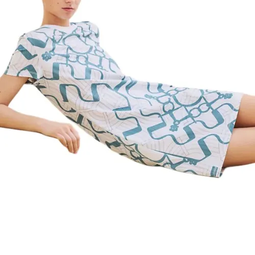 HERMES Short Sleeved Dress Women's Blue White