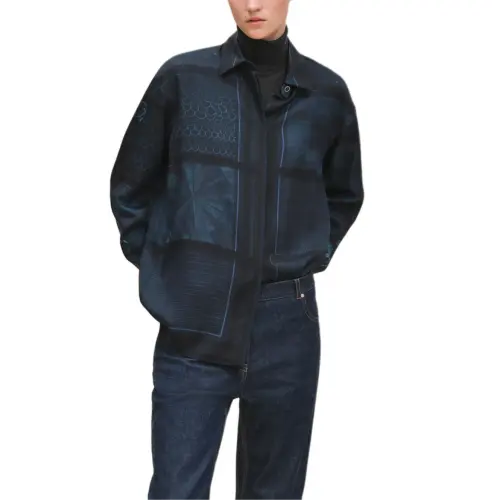 HERMES Shirts Women's Ink Blue Lapel Moderate Other