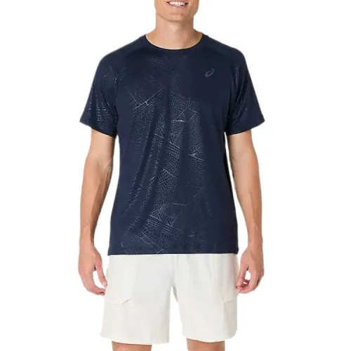 ASICS T Shirts Men's Midnight Blue Crew Neck Moderate Straight Fit