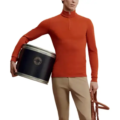 HERMES Sweaters Men's Orange Stand Collar Moderate