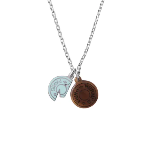 HERMES Carrousel Ox Horn, Lacquered Finish Metal, Palladium Plated Metal Necklaces Unisex Silver