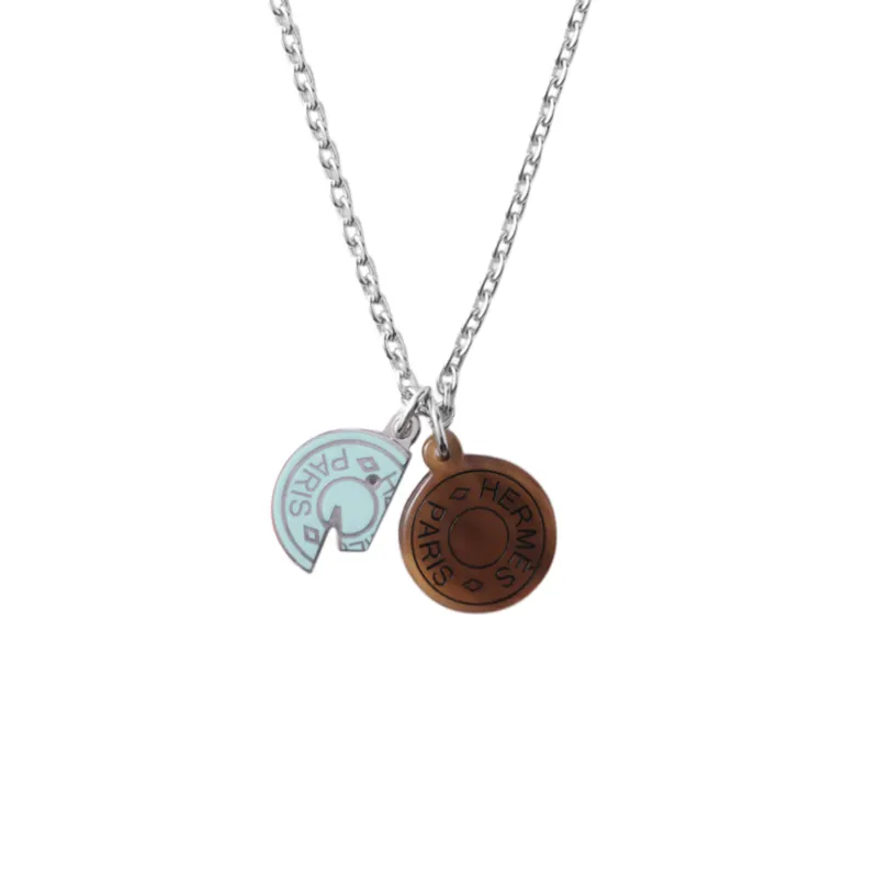 HERMES Carrousel Ox Horn, Lacquered Finish Metal, Palladium Plated Metal Necklaces Unisex Silver