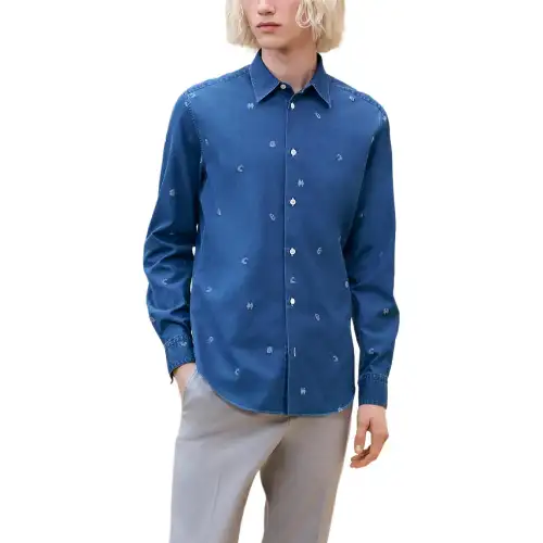 HERMES Shirts Men's Blue Lapel Moderate