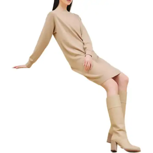 HERMES Short Sleeved Dress Women's Beige