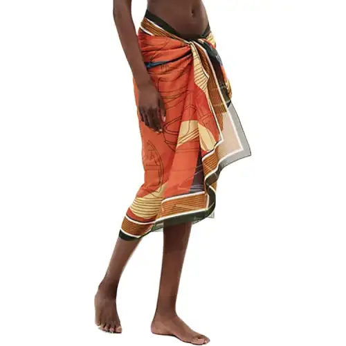HERMES Wrap Skirt Women's Coral Orange