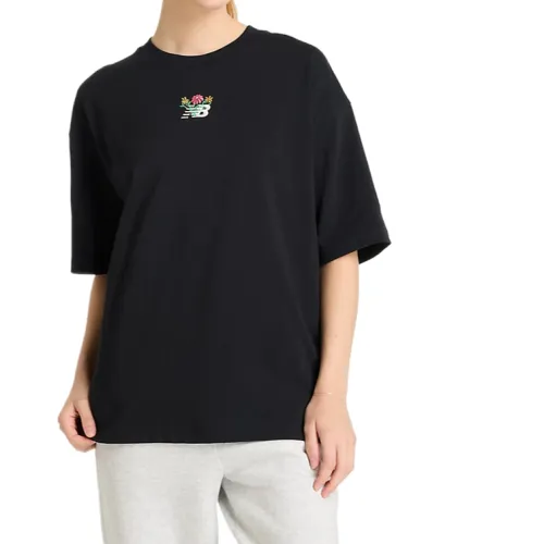 New Balance Flower Drop Shoulder Sleeve T Shirt Women's Black