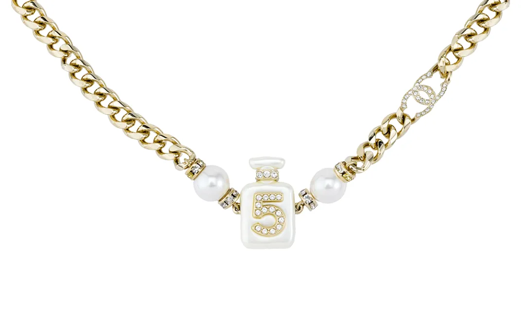 CHANEL Laces Necklaces Women's Gold/Pearl White