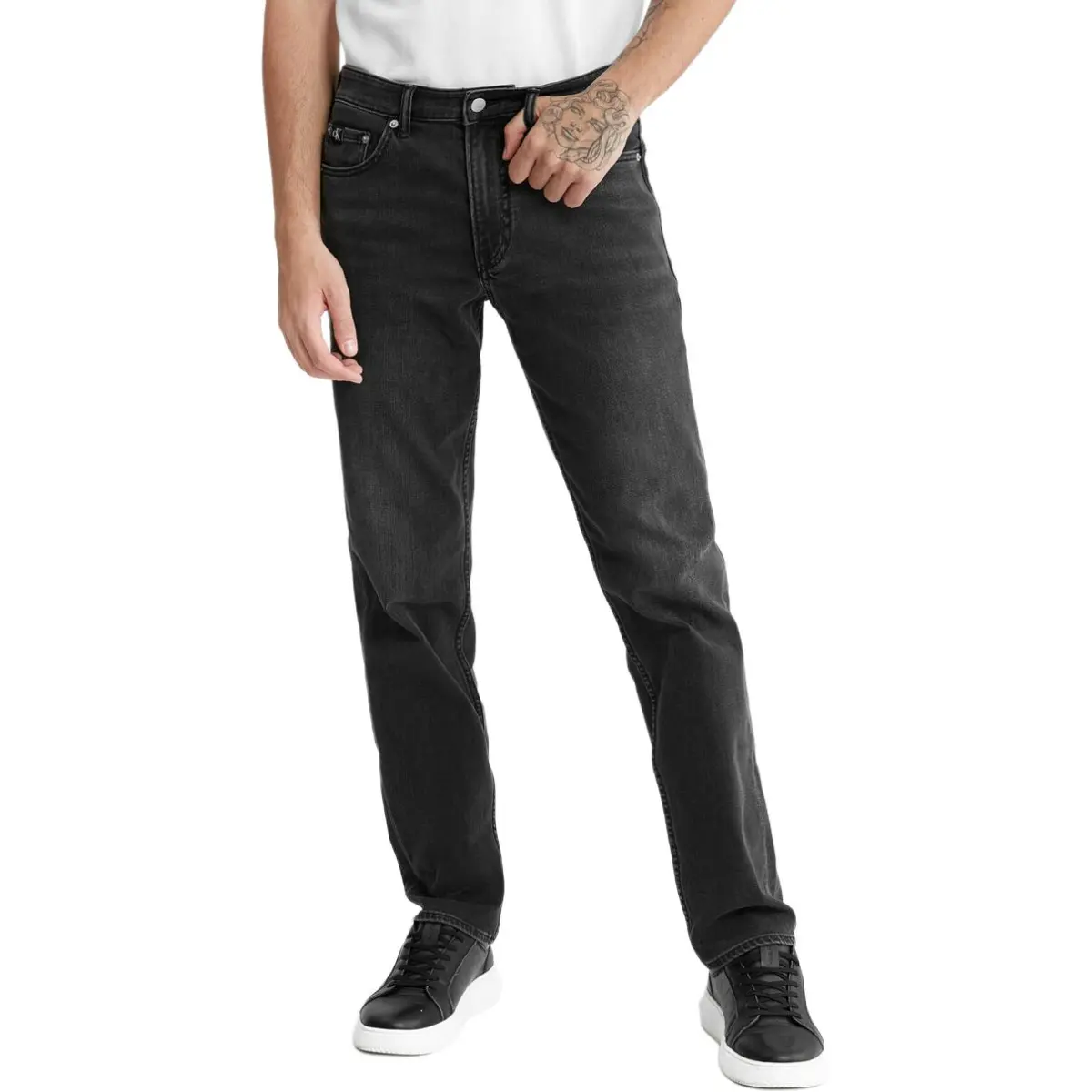 Calvin Klein Jeans Men's Black Moderate Straight Fit Pants