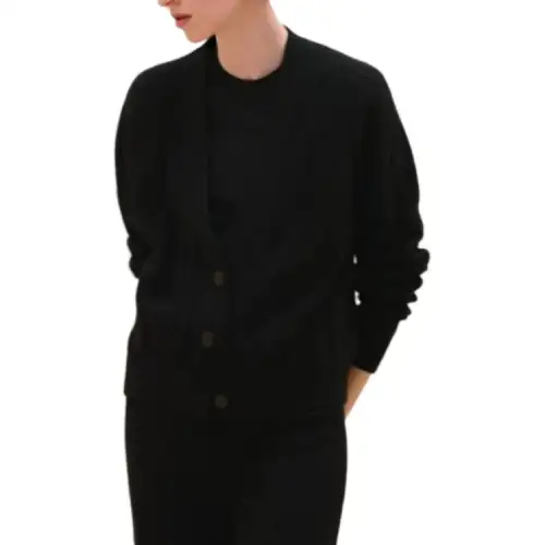 HERMES Sweaters Women's Black V Neck Moderate Cardigan