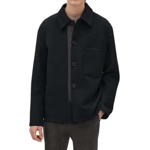 HERMES Shirts Men's Marine Blue Lapel Moderate Other