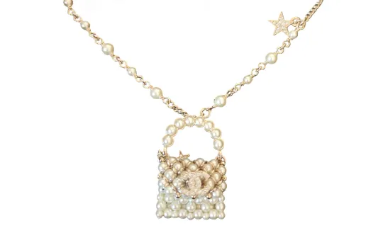 CHANEL 23A Synthetic Cubic Zirconia, Rhinestone, Pearl, Metal Necklaces Women's Gold
