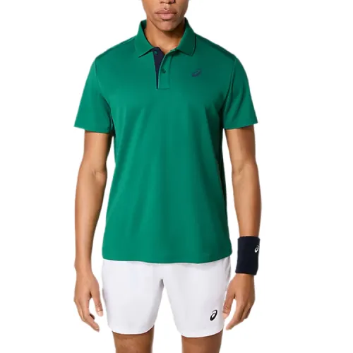 ASICS Tennis Tops Men's Green Polo Collar Moderate