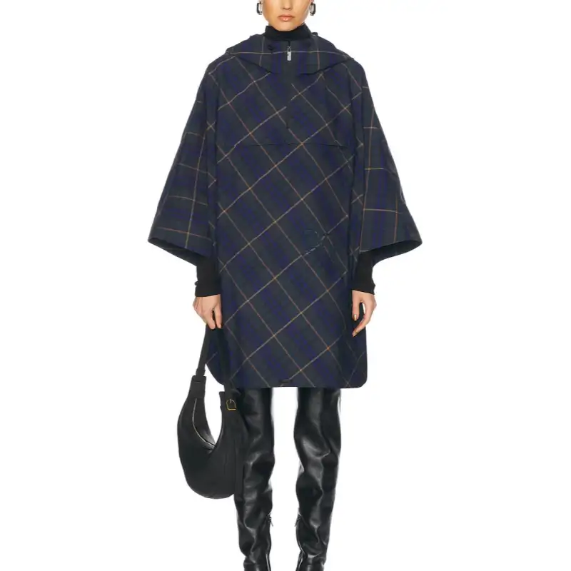 Burberry Ekd Motif Check Pattern Hooded Poncho